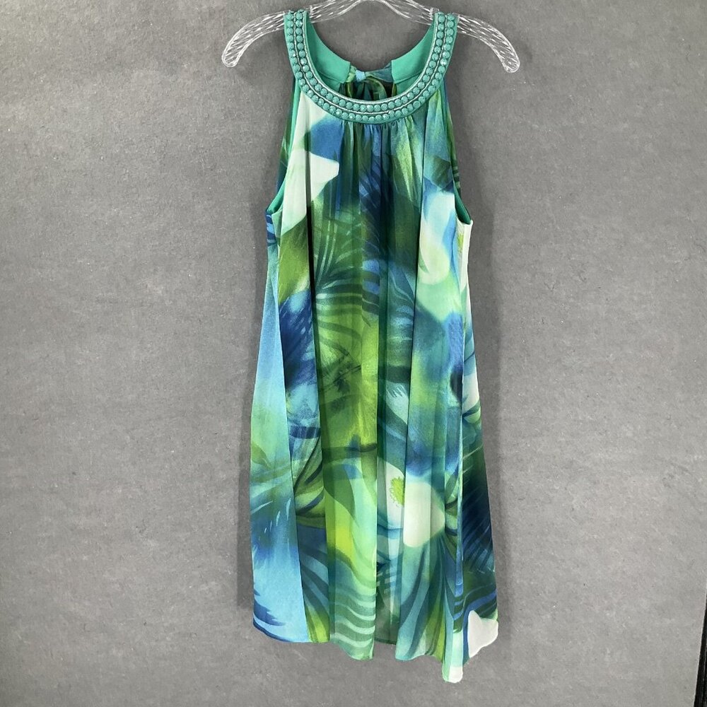Signature by Robbie Bee Dress Women Sz 8 Blue Flowy Shift Travel Resortwear